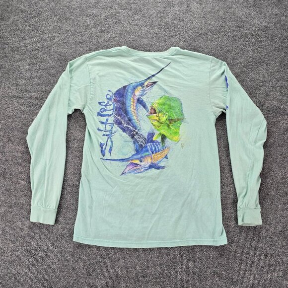 Salt Life Tshirt Mens Small Teal Long Sleeve Outdoor Fishing Graphic‎ Print - Picture 1 of 10